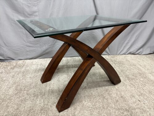 Modern Rectangular Glass Top Wood End Table