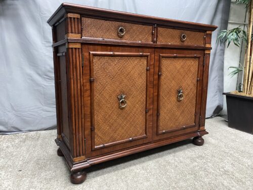 ETHAN ALLEN Vintage Cane & Bamboo Server Console Table