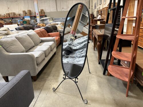 Vintage Oval Full Length Freestanding Mirror with Wrought Iron Frame