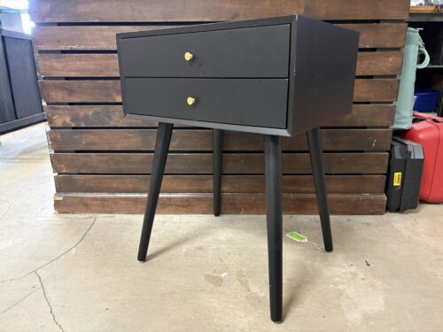 Black MCM Style 2-Drawer Closed Nightstand