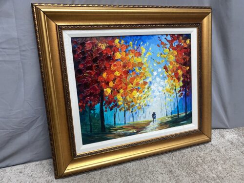 "Lovers" Signed Framed Post Impressionist Fall Landscape Painting by Slava Ilyayev