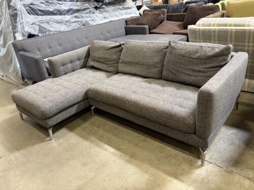 Modern Heathered Dark Grey 2 Piece L-Shaped Sectional Sofa with Tufted Track Arms and Chrome Feet