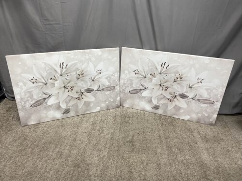 Acustic White Floral Sound Absorbing Paintings (Set of 2)