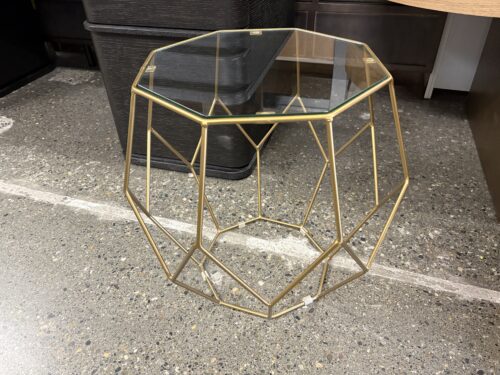Gold Geometric Wire Glass Top End Table