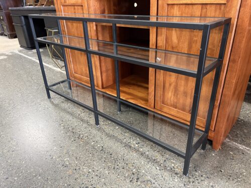 Black Metal 3-Tier Glass Sofa Table