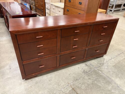 KLAUSSNER Cherry Finished 9 Drawer Triple Dresser with Wooden Dowel Pulls