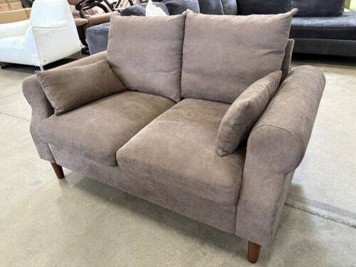 Petite Chocolate Brown Loveseat with Cherry Finished Wooden Legs