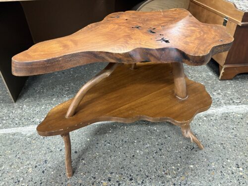 Unique Rustic Live Edge 2-Tier Solid Wood Side Table