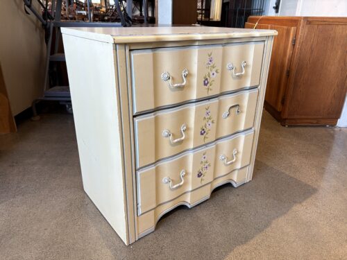 Vintage French Provincial Off White Floral 3-Drawer Dresser