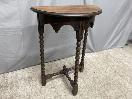 Vintage Decoratively Carved Wood Petite Demilune Table