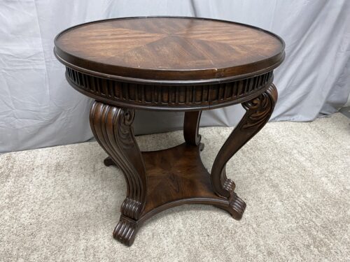 Decoratively Carved Wood 2-Tier Round End Table