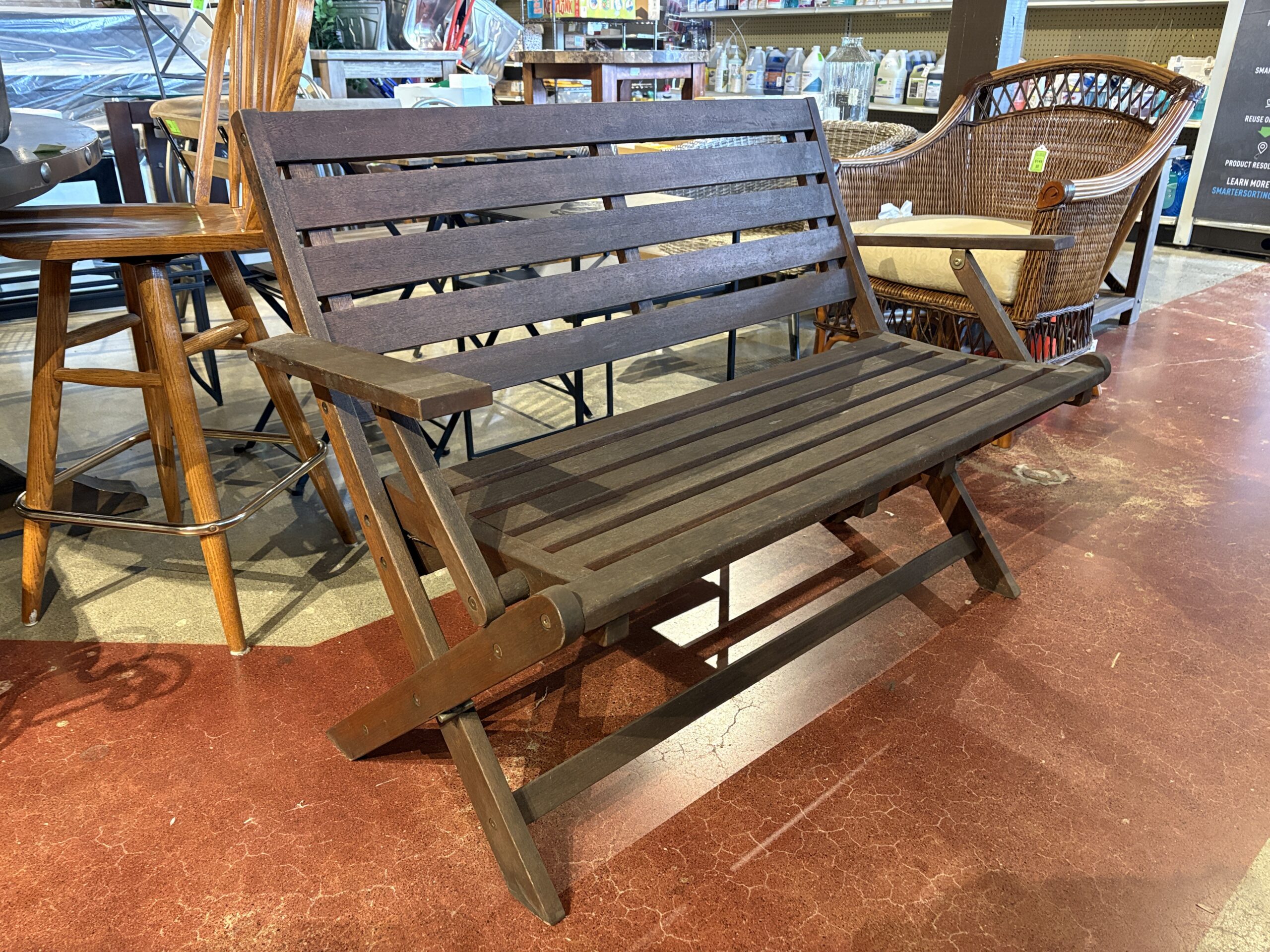 Charcoal Green Slatted Outdoor Bench
