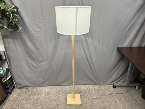 Blonde Wood Modern Floor Lamp w/ White Drum Shade