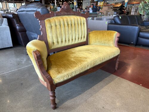 Antique Victorian Eastlake Gold Velvet Settee