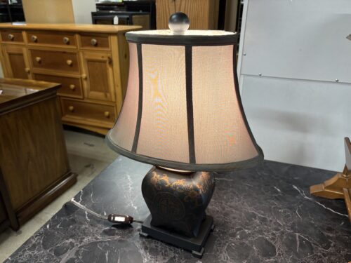 UTTERMOST Black Oriental Medallion Table Lamp w/ Green Copper Pagoda Shade