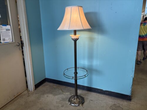Vintage Tray Table Lamp with Glass Top and Decorative Metal Base