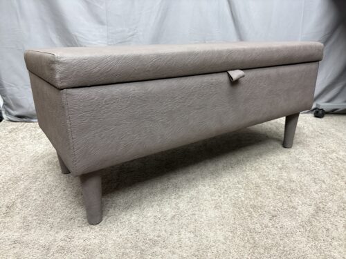 Distressed Grey Upholstered Storage Bench