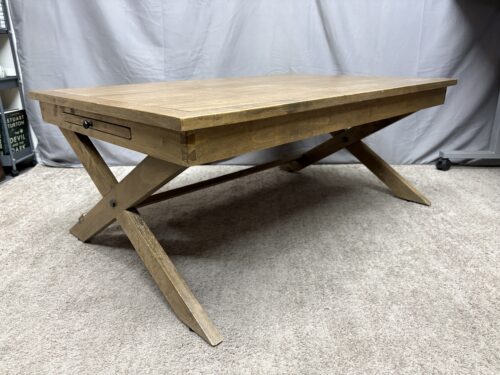 WORLD MARKET Light Wood Rustic Rectangular Coffee Table w/ 2 Pull Out Trays
