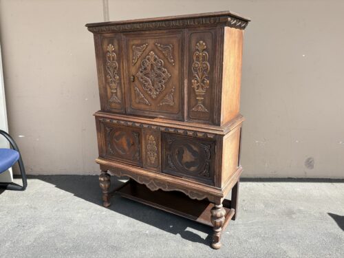 Vintage Jacobean Intricately Carved Wood Cupboard