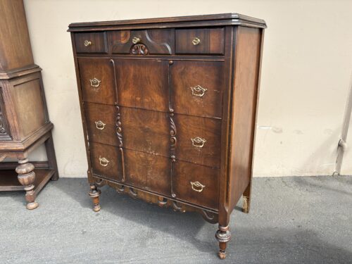 Vintage Chippendale Wood 4-Drawer Tall Dresser