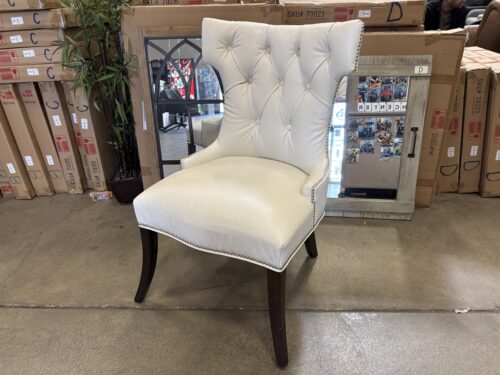 White Leather Deep Tufted Wingback Armless Accent Chair with Nailhead Trim