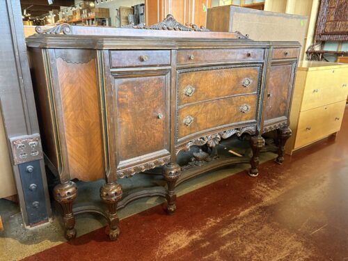 Antique Wood Jacobean Style Ornate Sideboard