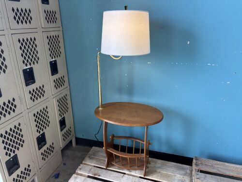 Vintage Wooden Tray Table with Adjustable Lamp