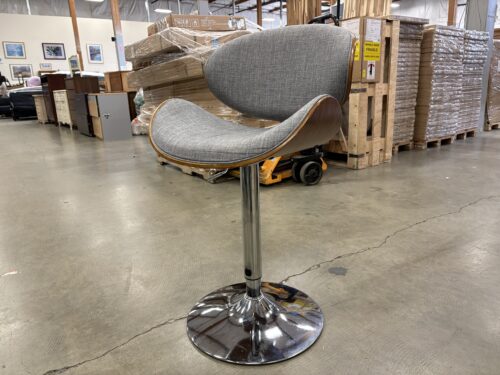 Pneumatic Heathered Grey Fabric and Wood Clamshell Chair with Metal Pedestal Base