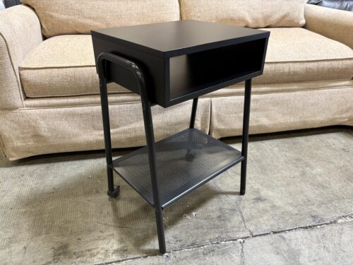 Black Rolling 2 Tier Nightstand with with Pocket Shelf