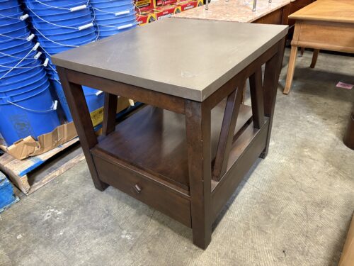 KINCAID Dark Finished 2 Tier Single Drawer Side Table with Grey Stone Top