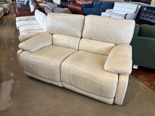 Off White Leather Power Reclining Loveseat