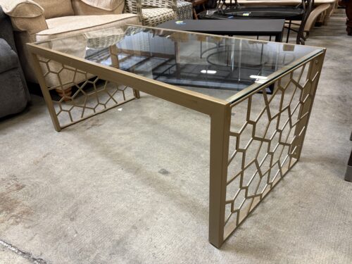 Contemporary Geometric Brass and Glass Coffee Table