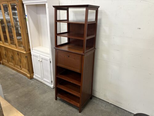 Mahogany Finished Tapered Bookcase with Fold Out Desk