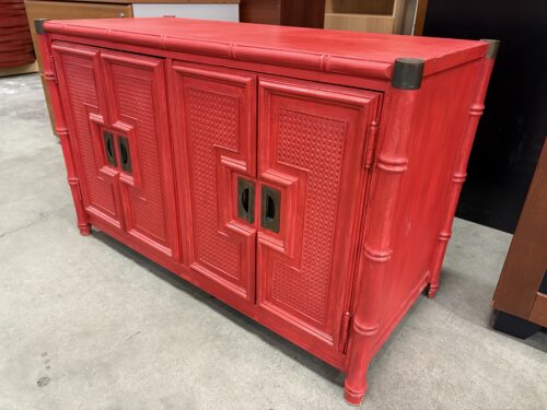 STANLEY  Vibrant Red Painted Chinoiserie Buffet with Brass Accents