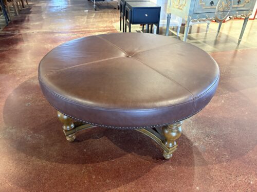 DIMENSIONS FURNITURE 39" Round Leather Ottoman in Chestnut