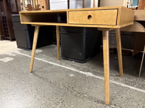 Natural Finish MCM Style Single Drawer Writing Desk