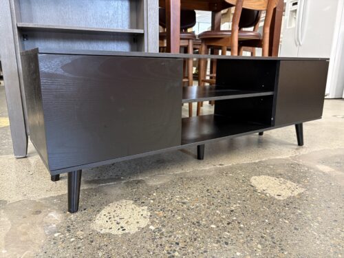 Black MCM Style TV Stand w/ 2 Cabinet Doors