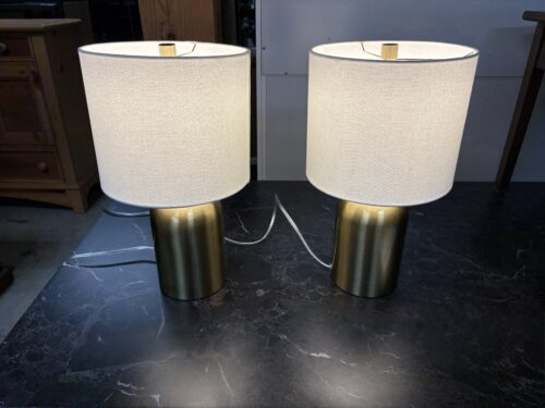 Brass Table Lamp w/ White Drum Shade (Set of 2)