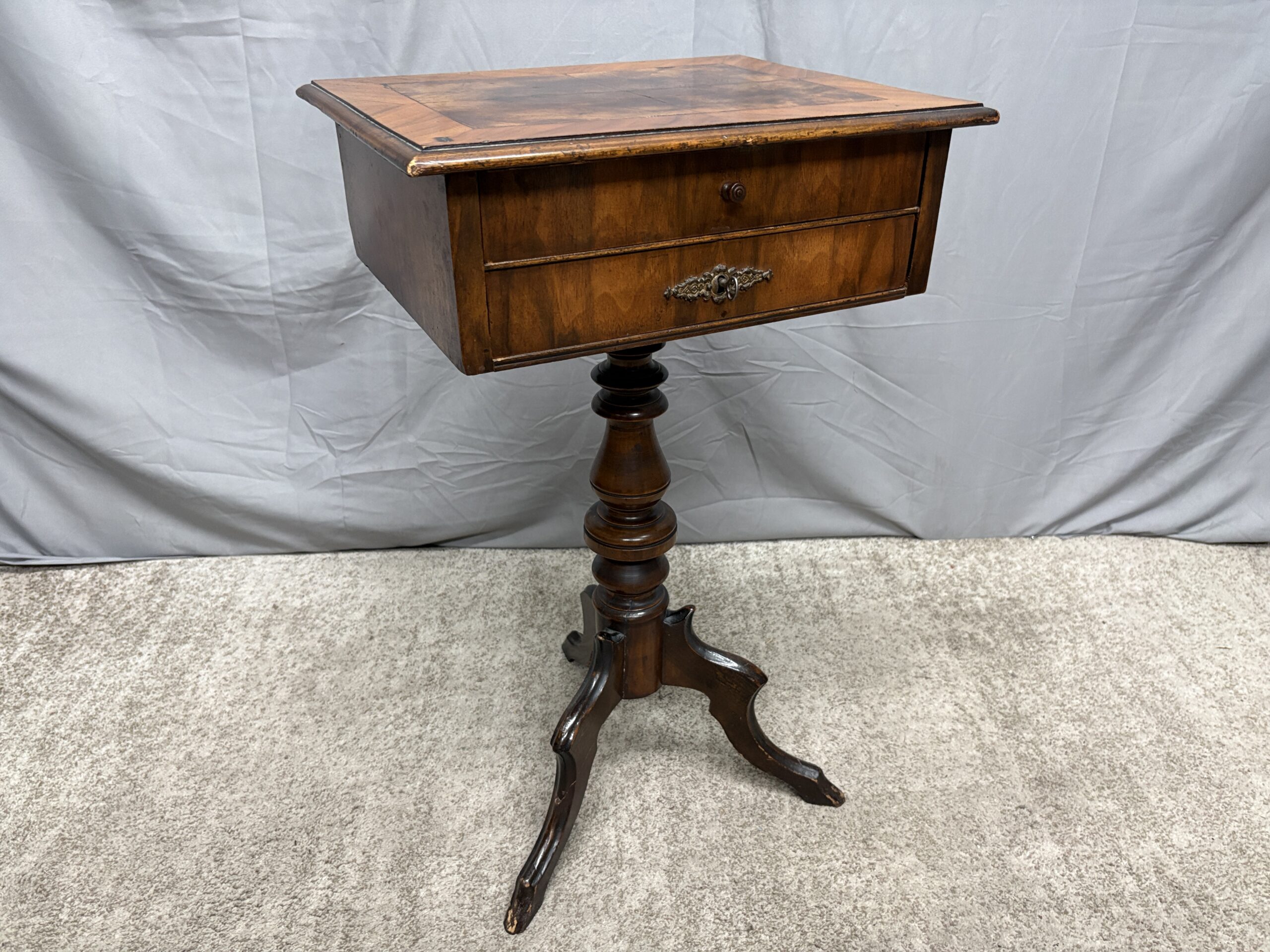 Antique Flame Mahogany Beidermeier Sewing Table