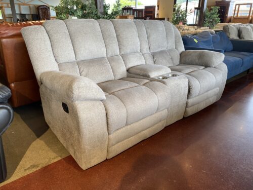 Plush Gray Manual Reclining Loveseat with Cup Holders