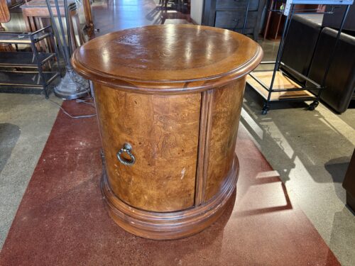 Oval Drum Style End Table with Burled Wood