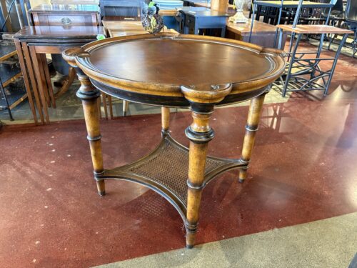 Parquet Side Table with Cane Lower Shelf
