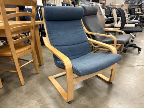 IKEA Poang Light Wood Chair with Blue Cushion