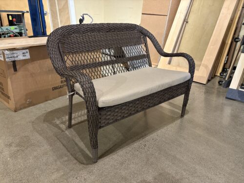 HAMPTON BAY Outdoor Brown Wicker Loveseat Bench with Two Cushions