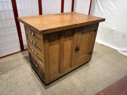 Antique Solid Oak Cabinet with Side Drawers