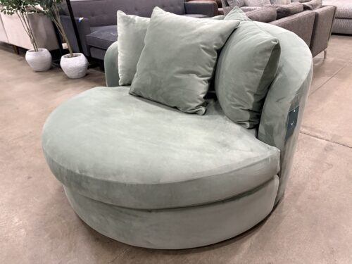 NEW! JOYBIRD Round Amelia Grand Swivel Chair in Royale Sage Microvelvet
