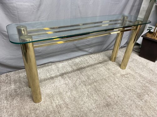 Hollywood Regency Vintage Brass & Glass Top Console Table