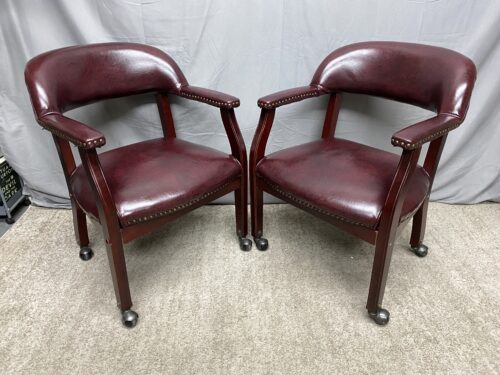 NORSTAR Burgandy Vinyl Traditional Office Chairs w/ Nailhead Trim (Set of 2)