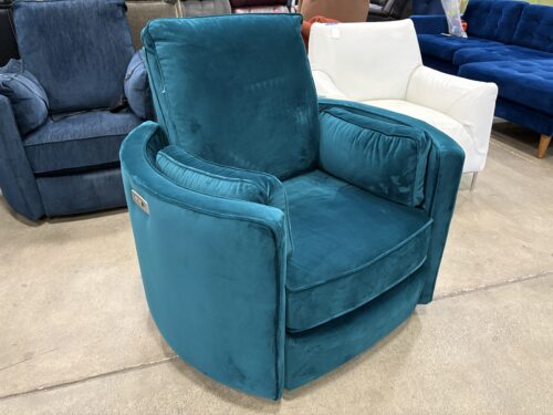 JOYBIRD Corey Round Back Swivel Recliner in Royale Peacock