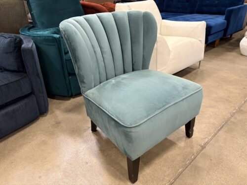 PIER 1 IMPORTS Turquoise Shell Back Armless Accent Chair with Dark Wood Legs